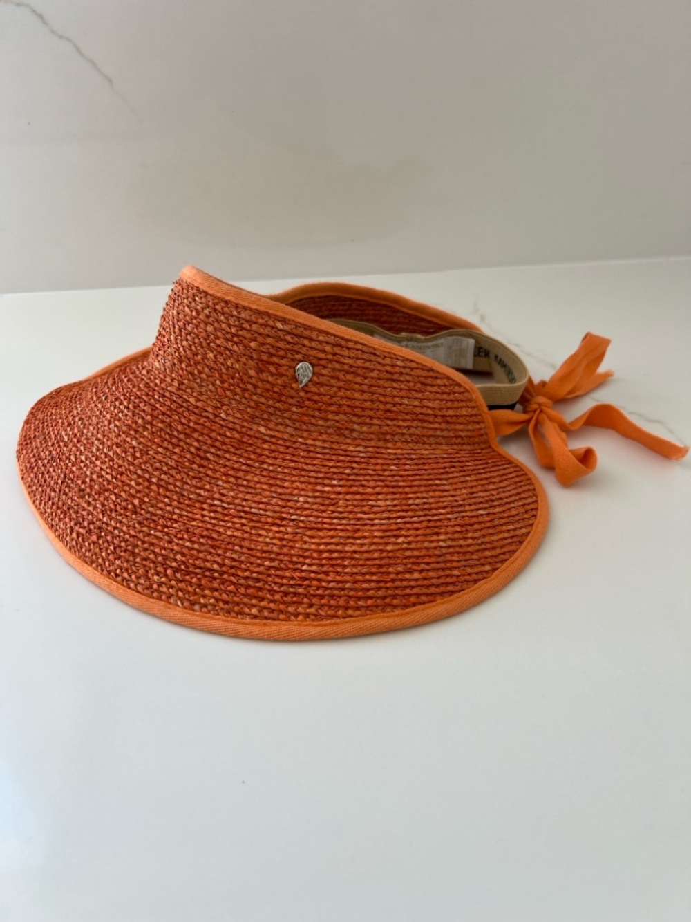 Helen Kaminski Orange Straw Visor with Tie